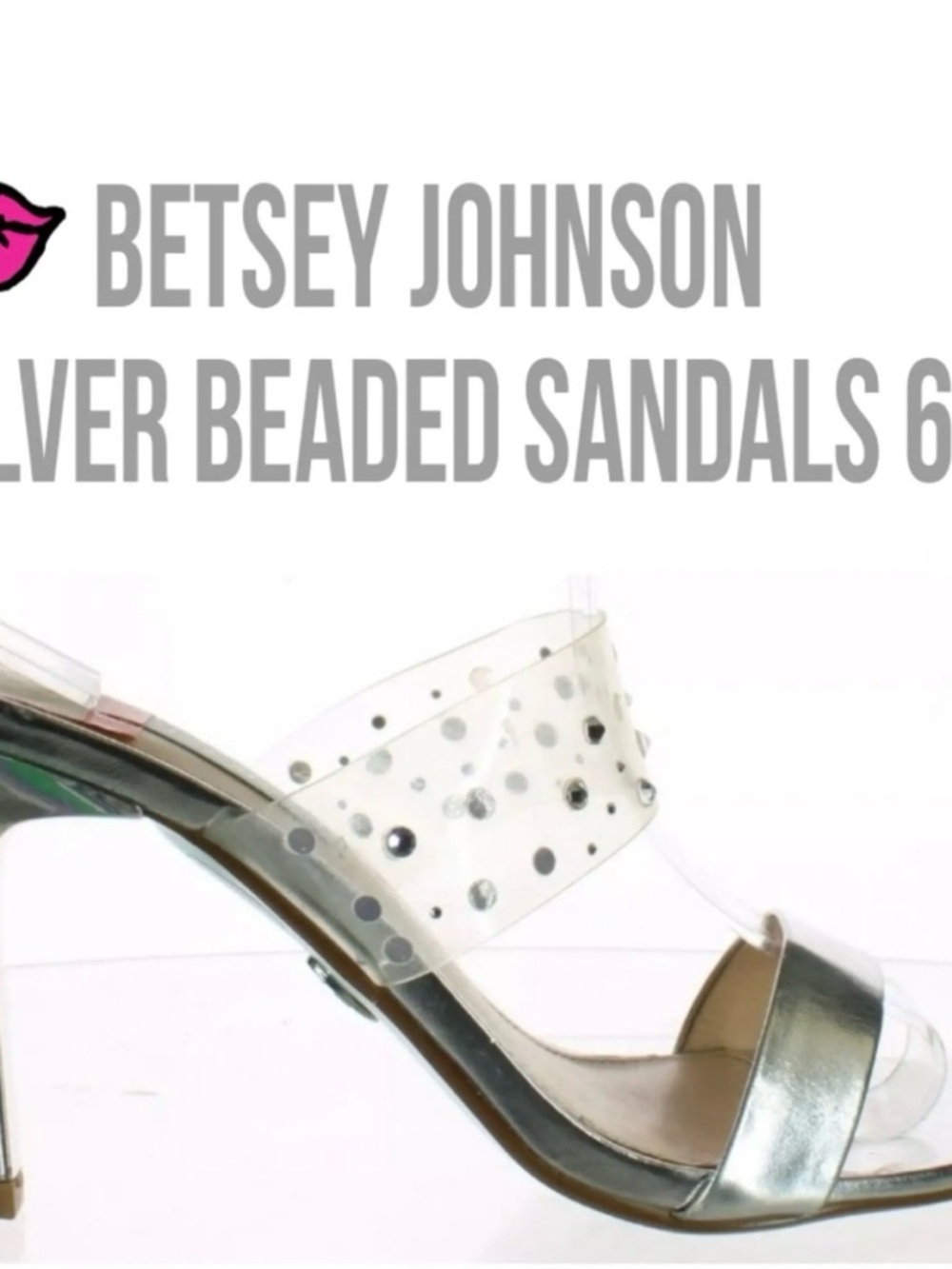Betsey Johnson Silver Metallic and Clear Beaded Slide Sandals